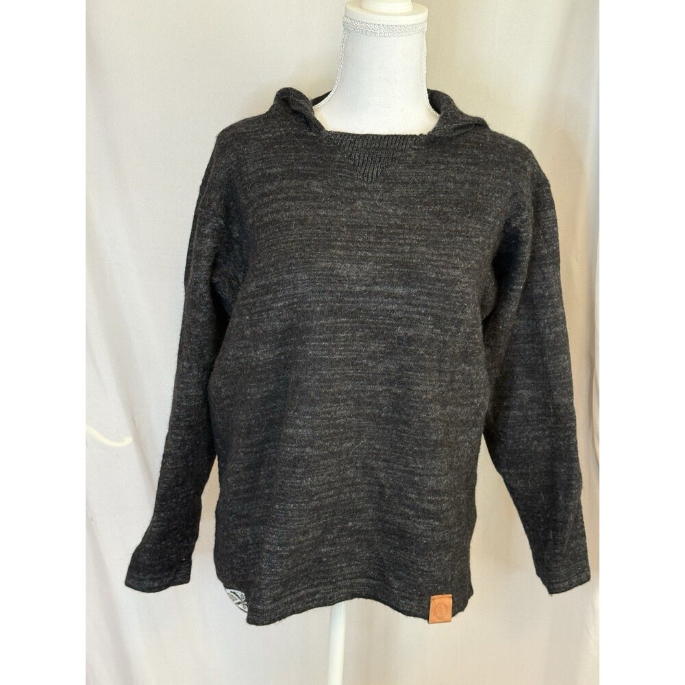 Paka The Hoodie Alpaca Knit Size Medium Handmade Hooded Sweater Gray